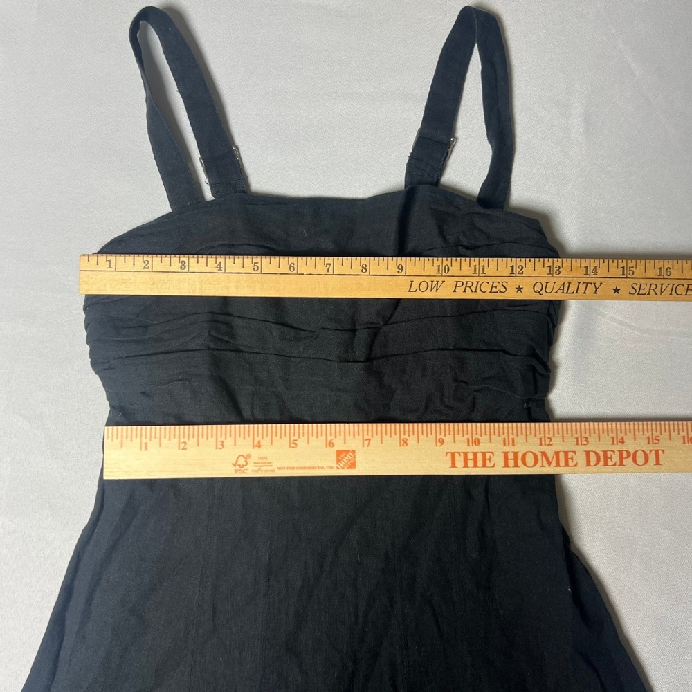 Abercrombie Fitch Black Smocked Linen blend Square Neck Midi‎ Dress Size Small - Picture 2 of 7
